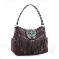 Cross Charm Western Style with Fringe Accent Hobo Bag - Coffee - BG-MJ5902CF